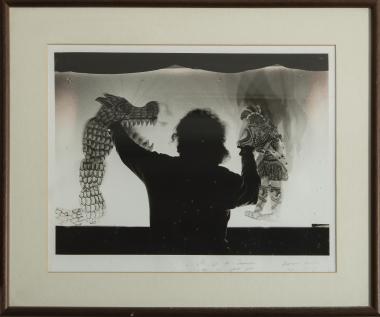 Photograph of Evgenios Spatharis with Alexander the Great and the Cursed Serpent