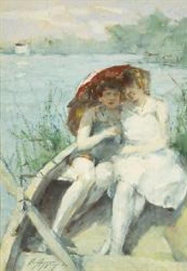 Δύο κοπέλες σε βάρκα στον ποταμό Ίζαρ