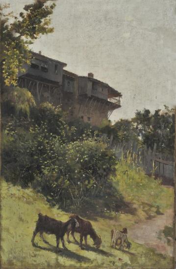 Σπίτια στο Πήλιο με κατσίκες στο πρώτο πλάνο