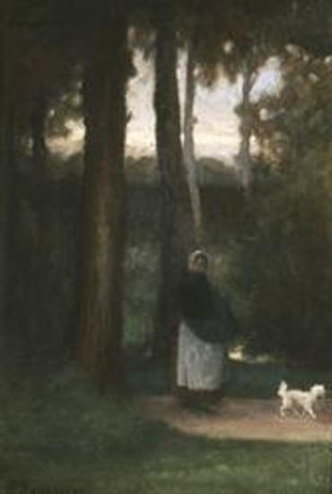Κυρία με σκυλάκι στο δάσος