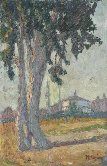 Τοπίο με δέντρο και τζαμί στο βάθος