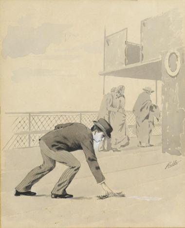 Ο νέος σκύβει να μαζέψει το γάντι της νεαρής άρρωστης