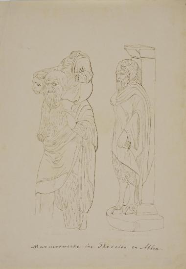 Σχέδιο με γλυπτά φυλασσόμενα στο ναό του Ηφαίστου (Θησείο)