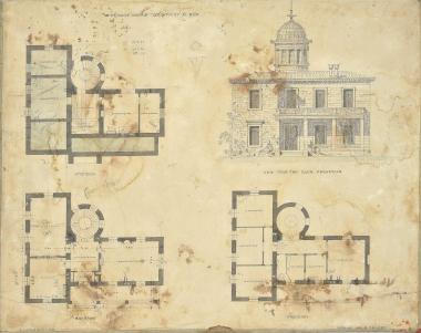 Έπαυλη Ν. Θων. Κατόψεις, κύρια όψη προς τη λεωφόρο Κηφισίας