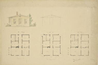 Έπαυλη άγνωστου ιδιοκτήτη. Κύρια όψη, κατόψεις