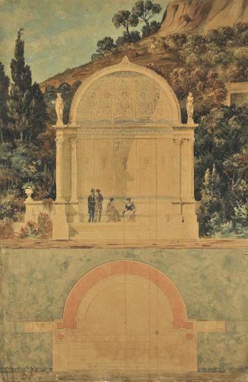 Πρόταση για τον εξωραϊσμό του Λυκαβηττού (ανεκτέλεστη). Εξέδρα στην πίσω πλευρά με θέα προς την Δεκέλεια