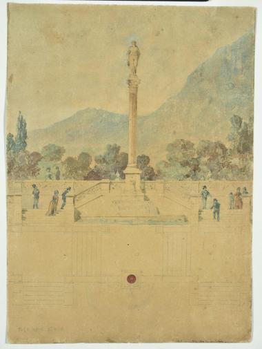 Πρόταση για τον εξωραϊσμό του Λυκαβηττού  (ανεκτέλεστη). Πηγή που αναβλύζει από στήλη