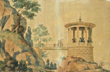 Πρόταση για τον εξωραϊσμό του Λυκαβηττού (ανεκτέλεστη). Τμήμα βράχων με γέφυρα και περίπτερο