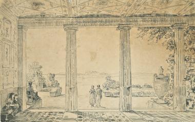 Πρόταση για τον εξωραϊσμό του Λυκαβηττού (ανεκτέλεστη). Στοά με θέα προς την Ακρόπολη