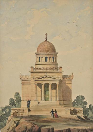 Πρόταση για τον εξωραϊσμό του Λυκαβηττού (ανεκτέλεστη). Ναός Αγίου Γεωργίου. Δυτική όψη