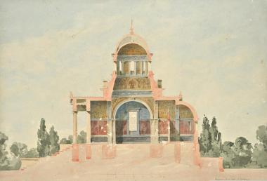 Πρόταση για τον εξωραϊσμό του Λυκαβηττού (ανεκτέλεστη). Ναός Αγίου Γεωργίου. Διαμήκης τομή