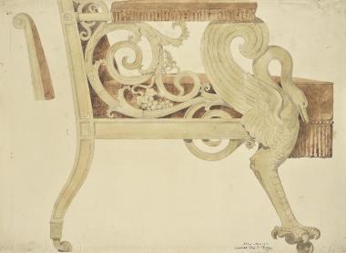 Πολυθρόνα με διάκοσμο κύκνο και πόδια αρπακτικού πτηνού