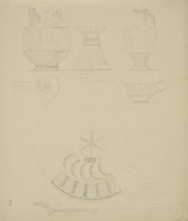 Αρχαία ελληνικά μελανόμορφα αγγεία και πινάκιο διαφόρων εποχών