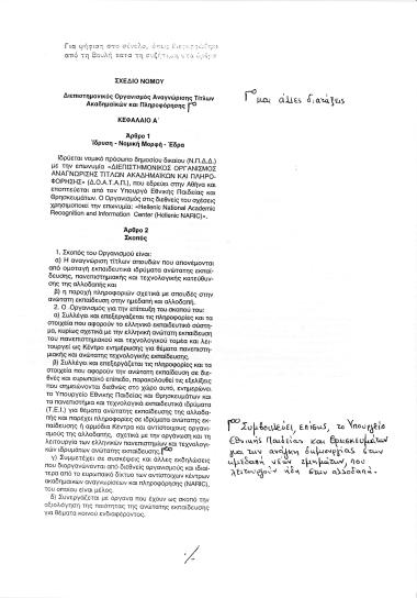 Σχέδιο Νόμου Διεπιστημονικός Οργανισμός Αναγνώρισης Τίλων Ακαδημαϊκών και Πληροφόρησης και άλλες διατάξεις