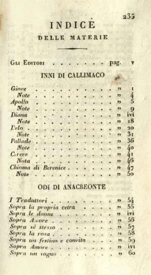 Καλλίμαχος - Ἀνακρέων - Σαπφὼ - Θεόκριτος - Μόσχος - Βίων. Biblioteca Universale di scelta letteratura antica e moderna..., Μιλάνο, per Nicolò Bettoni, 1827.