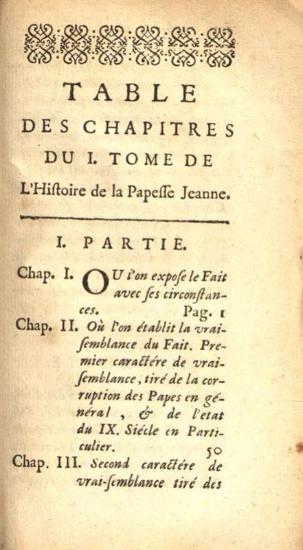 M. de Spanheim. Histoire de la Papesse Jeanne fidélement tirée de la dissertation latine…, La Haye, Chez Scheuzler, 1738.