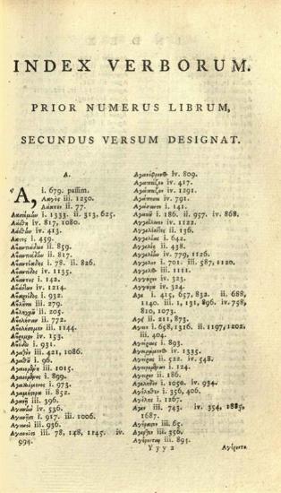 Ἀπολλώνιος ὁ Ρόδιος. Ἀργοναυτικά, 2 τόμ., Ὀξφόρδη, E Typographeo Clarendoniano, 1779.