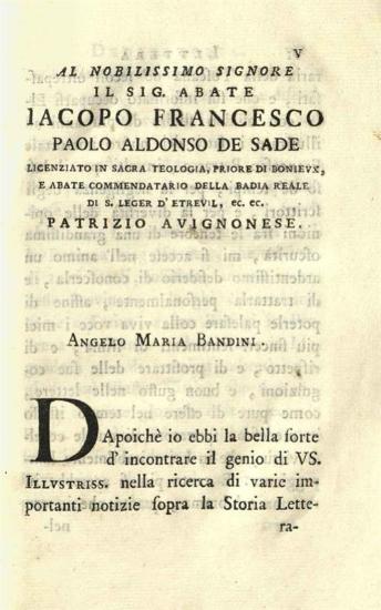 Θέογνις. Θεόγνιδος Μεγαρέως Γνῶμαι, Φωκυλίδου Ποίημα νουθετικόν, Πυθαγόρου Χρυσᾶ Ἔπη..., accedit italica versio metrica curante Ang. Mar. Bandinio I.V.D...., Φλωρεντία, Typis Mouckianis, Σεπτέμβριος 1766.