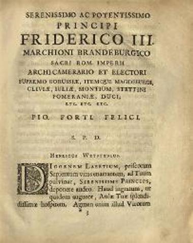 Διογένης Λαέρτιος. De Vitis, Dogmatibus et Apophtegmatibus Clarorum Philosophorum, Ἄμστερνταμ, Henricus Wetsteninus, 1698.