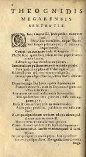 Θέογνις - Φωκυλίδης - Πυθαγόρας - Σόλων. Γνωμογράφοι Θεόγνιδος Μεγαρέως Γνῶμαι Φωκυλίδου... Πυθαγόρου... Σόλωνος... Theognides... Opera Friderici Sylburgii, Οὐτρέχτη, ex officinâ Hermannus Ribbus, 1651.