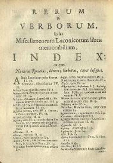 Ioannes Meursius. V. Cl. Ioannis Meursi Miscellanea Laconica... Curâ Samuelis Pufendorfii..., Ἄμστερνταμ, Judocus Pluymer, 1661.