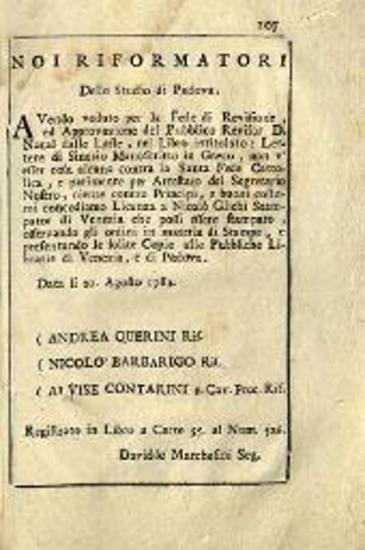Συνέσιος Κυρήνης. Ἐπιστολάριον... διορθωθὲν ὑπὸ Ἀνθίμου Βέρα..., Βενετία, Νικόλαος Γλυκύς, 1782.