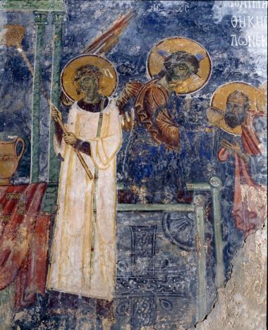 Η Κοινωνία των Αποστόλων, λεπτομέρεια τοιχογραφίας στο Ιερό.