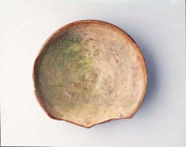 Πήλινη εφυαλωμένη κούπα με παράσταση πτηνού