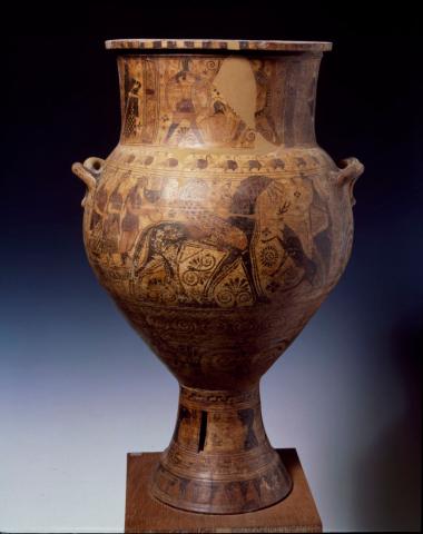 “Μηλιακός” αμφορέας με παραστάσεις Απόλλωνος και Αρτέμιδος και μονομαχία Αχιλλέως - Μέμνονος στο λαιμό.