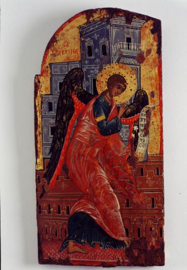 Φύλλο βημόθυρου με απεικόνιση Ευαγγελισμού (Γαβριήλ).