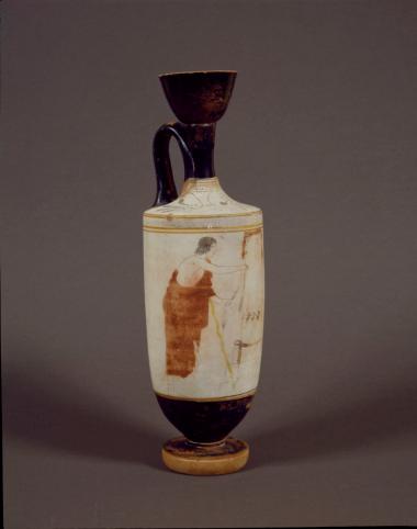 Λευκή λήκυθος. Δύο νέοι στον τάφο. Ζ. του Sabouroff.