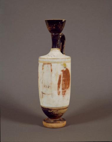 Λευκή λήκυθος. Δύο νέοι στον τάφο. Ζ. του Sabouroff.