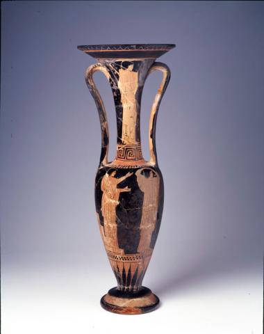 Ερυθρόμορφη λουτροφόρος με σκηνή επίσκεψης σε τάφο.