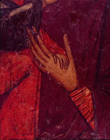 Εικόνα αμφιπρόσωπη. Α΄ όψη: Παναγία Γλυκοφιλούσα. Λεπτομέρεια. Β΄ όψη: Σταυρός