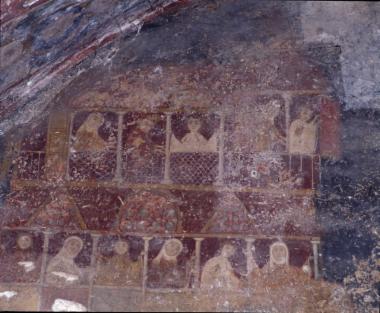 Τοιχογραφία της λιτανείας της εικόνας της Οδηγήτριας στη νότια αψίδα του νάρθηκα, λεπτομέρεια.