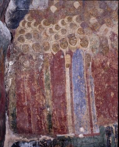 Τοιχογραφία της λιτανείας της εικόνας της Οδηγήτριας στη νότια αψίδα του νάρθηκα, λεπτομέρεια.