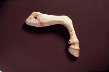 Ελεφαντοστέινο διακοσμητικό επίθημα, μπροστινό σκέλος αλόγου από νεκρική κλίνη