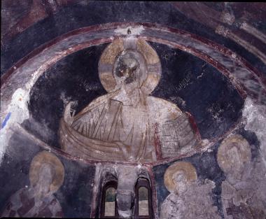 Ο Χριστός ως Παλαιός των Ημερών, τοιχογραφία στην κόγχη του διακονικού.