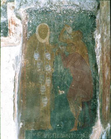 Η λιτανεία της εικόνας της Οδηγήτριας, τοιχογραφία στο νάρθηκα, λεπτομέρεια.