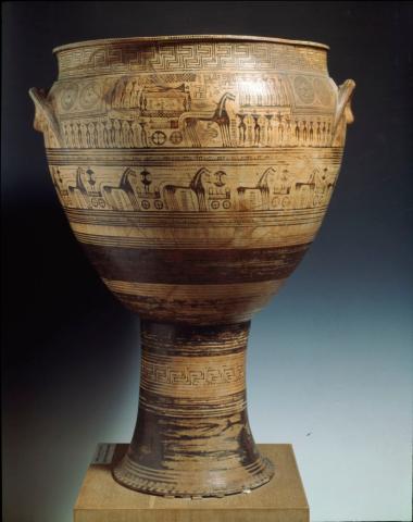 Αττικός γεωμετρικός κρατήρας με παραστάσεις πρόθεσης, εκφοράς και πομπής αρμάτων. Ζ. του Hirschfeld.