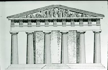 Σχεδιαστική αναπαράσταση της ανατολικής πλευράς του ναού του Δία