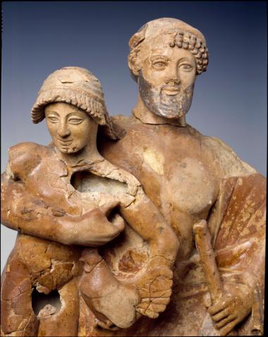 Πήλινο αγαλματικό σύμπλεγμα του Δία με τον Γανυμήδη. Λεπτομέρεια