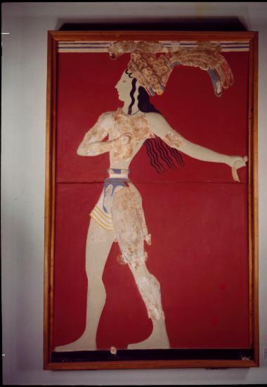 Αναστηλωμένη τοιχογραφία του Πρίγκιπα με τα Κρίνα από το ανάκτορο της Κνωσού