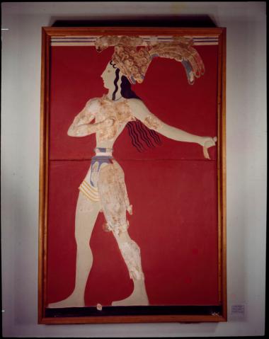 Αναστηλωμένη τοιχογραφία του Πρίγκιπα με τα Κρίνα από το ανάκτορο της Κνωσού