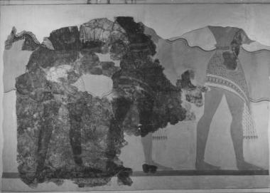 Τμήμα τοιχογραφίας της Πομπής από τον αναστηλωμένο τοίχο των Νοτίων Προπυλαίων