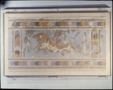 Τοιχογραφία με σκηνή από τα Ταυροκαθάψια από το ανάκτορο της Κνωσού