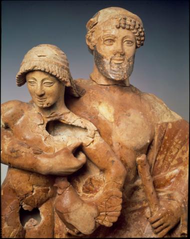 Πήλινο  σύμπλεγμα Διός και Γανυμήδη. Λεπτομέρεια