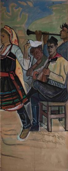 Ροδίτικος χορός (απόσπασμα μελέτης για την τοιχογραφία στο ξενοδοχείο Σπάρταλη)