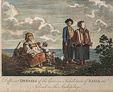 Different Dresses of the Grecian Inhabitants of Naxia an Island in the Archipelago [Διαφορετικά φορέματα των Ελλήνων, κατοίκων της Νάξια (Νάξου), νησί στο Αρχιπέλαγος]
