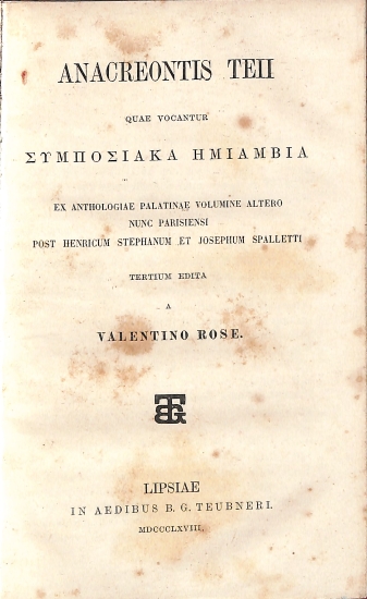 Anacreontis Teii quae vocantur Συμποσιακά Ημιάμβια